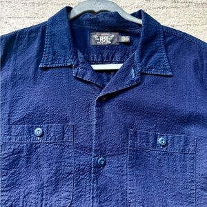 Ralph Lauren Double RL Short Sleeve Sear sucker Chambere /  Blue shirt  L